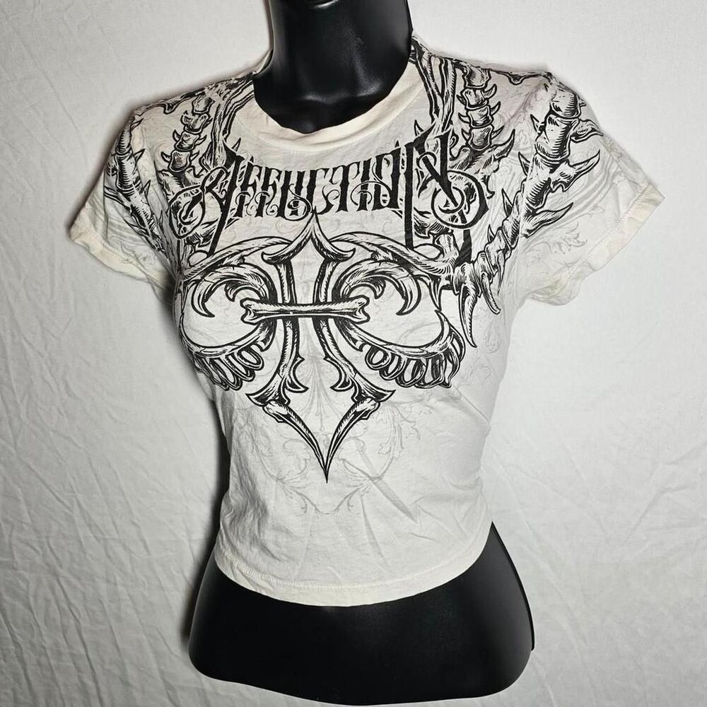 womens affliction white emo grunge goth crop top